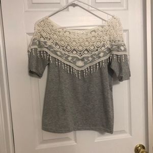 Gray and cream lace shirt